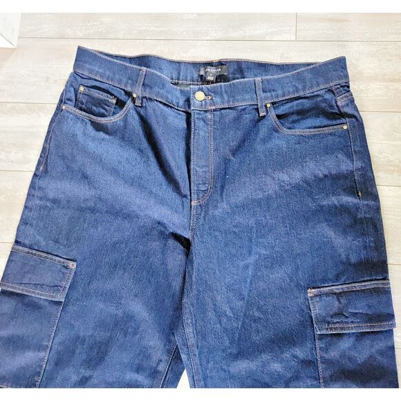 Ann Taylor 14 Wide Leg Cargo Jeans Denim Hi Rise Pckts Dk Wash Size Large NWT - Picture 5 of 7
